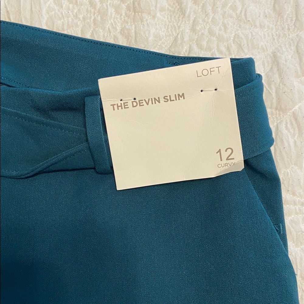 LOFT Teal Devin Slim Pants Belted - Picture 2 of 3